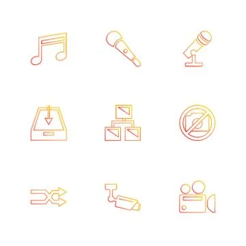 Multimedia , user interface , camera , technology , eps icons set vector Stock Illustration