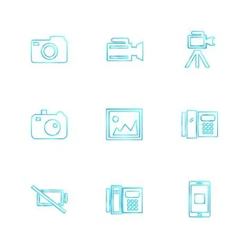 Multimedia , user interface , camera , technology , eps icons set vector Stock Illustration