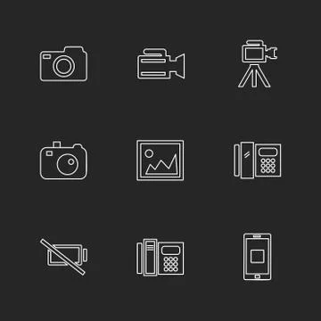 Multimedia , user interface , camera , technology , eps icons set vector Stock Illustration