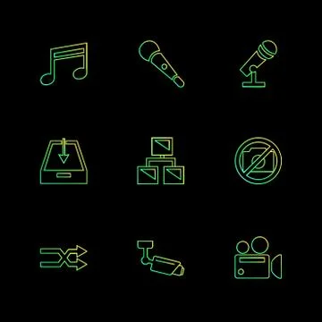 Multimedia , user interface , camera , technology , eps icons set vector Stock Illustration