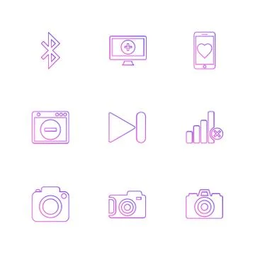 Multimedia , user interface , camera , technology , eps icons set vector 스톡 일러스트