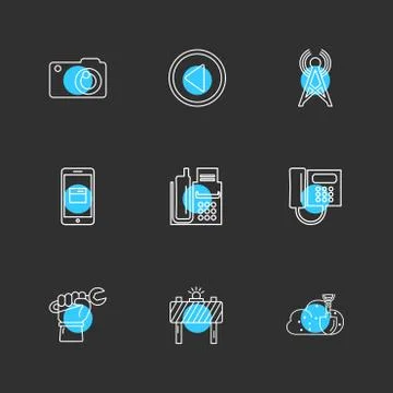 Multimedia , user interface , camera , technology , eps icons set vector Stock Illustration