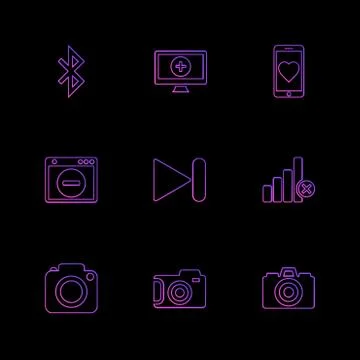 Multimedia , user interface , camera , technology , eps icons set vector 스톡 일러스트