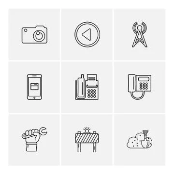 Multimedia , user interface , camera , technology , eps icons set vector Stock Illustration