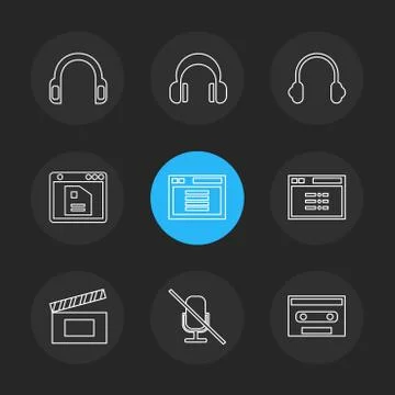 Multimedia , user interface , camera , technology , eps icons set vector Stock Illustration