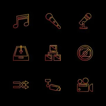Multimedia , user interface , camera , technology , eps icons set vector Stock Illustration