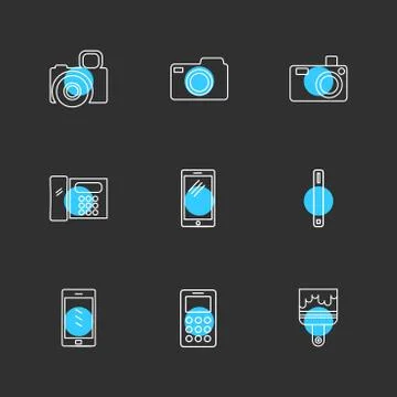 Multimedia , user interface , camera , technology , eps icons set vector 스톡 일러스트