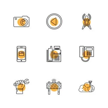 Multimedia , user interface , camera , technology , eps icons set vector Illustrazione stock