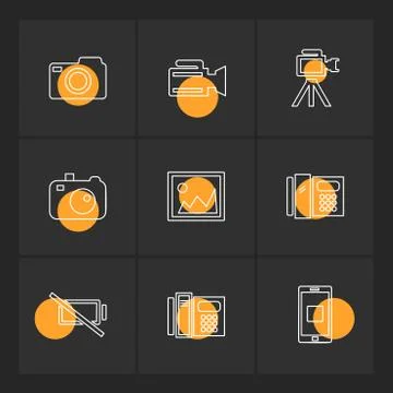 Multimedia , user interface , camera , technology , eps icons set vector Illustrazione stock
