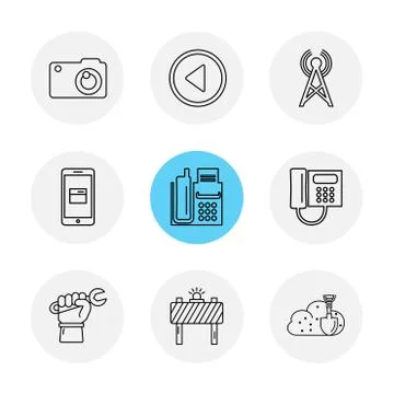 Multimedia , user interface , camera , technology , eps icons set vector 스톡 일러스트