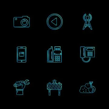 Multimedia , user interface , camera , technology , eps icons set vector Stock Illustration