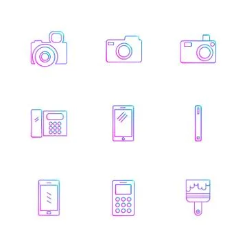 Multimedia , user interface , camera , technology , eps icons set vector Stock Illustration