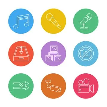 Multimedia , user interface , camera , technology , eps icons set vector Illustrazione stock