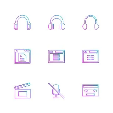 Multimedia , user interface , camera , technology , eps icons set vector Stock Illustration