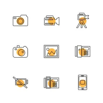 Multimedia , user interface , camera , technology , eps icons set vector 스톡 일러스트