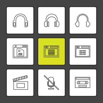 Multimedia , user interface , camera , technology , eps icons set vector Stock Illustration