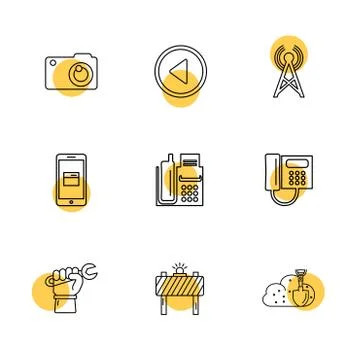 Multimedia , user interface , camera , technology , eps icons set vector Stock Illustration