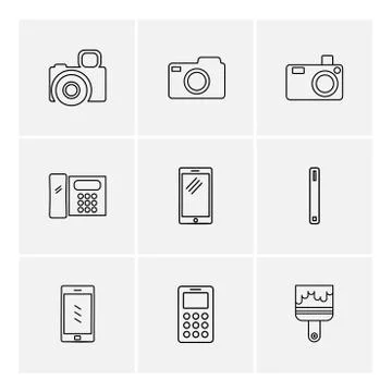 Multimedia , user interface , camera , technology , eps icons set vector Stock Illustration