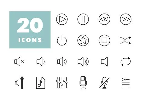 Multimedia user interface flat vector icons set Stock Illustration