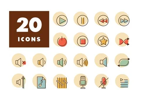 Multimedia user interface flat vector icons set Stock Illustration