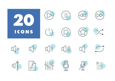 Multimedia user interface flat vector icons set Stock Illustration