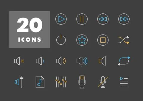 Multimedia user interface flat vector icons set Stock Illustration