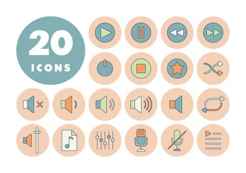 Multimedia user interface flat vector icons set Stock Illustration