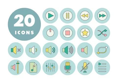 Multimedia user interface flat vector icons set Stock Illustration