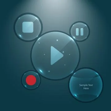 Multimedia user interface glass buttons Stock Illustration