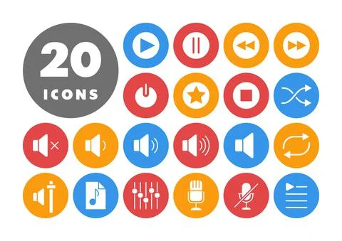 Multimedia user interface vector glyph icons set Stock Illustration