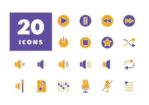 Multimedia user interface vector glyph icons set Stock Illustration