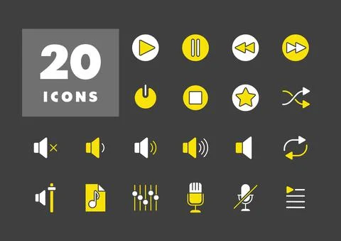 Multimedia user interface vector glyph icons set Stock Illustration
