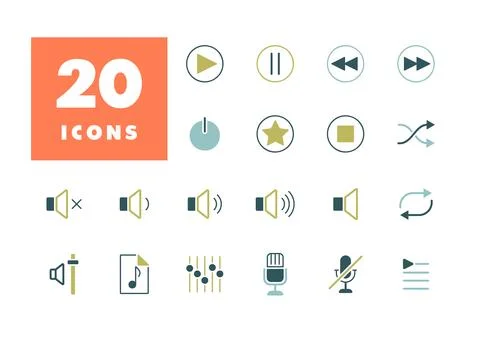 Multimedia user interface vector icons set Stock Illustration