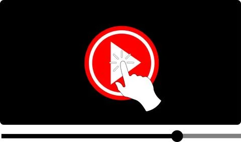 Multimedia video player shape with a hand pressing play button Stock Illustration