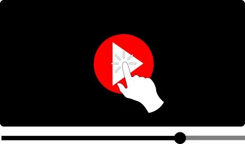 Multimedia video player shape with a hand pressing play button Stock Illustration