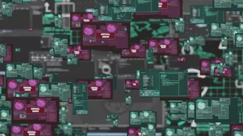 Multimedia video wall featuring critical system error warnings Stock Footage 323035982