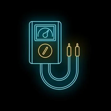 Multimeter measuring electric current voltage icon neon Stock Illustration