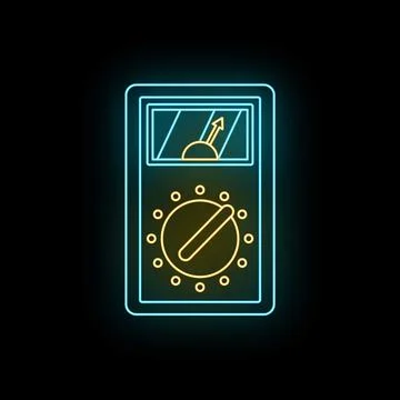 Multimeter measuring electricity with glowing neon outline icon Stock Illustration