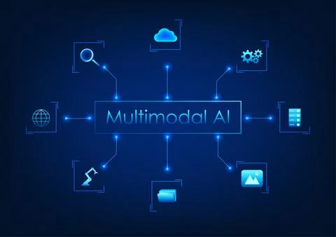 Multimodal AI technology, linked to the icon, represents an artificial inte.. Stockillustratie