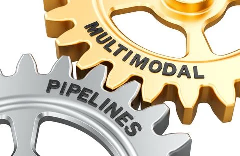 Multimodal Pipelines concept with interlocking gears. 3D rendering 스톡 일러스트