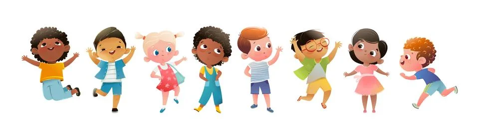 Multinational Group of Elementary School Children Stock Illustration