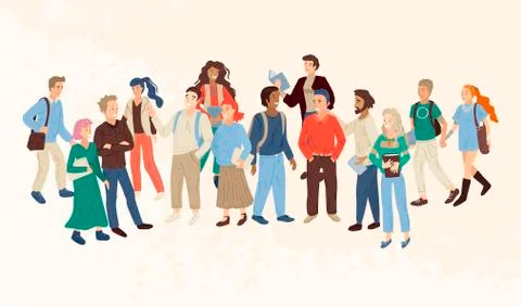 Multinational group of young people with books. Vector illustration Stock Illustration