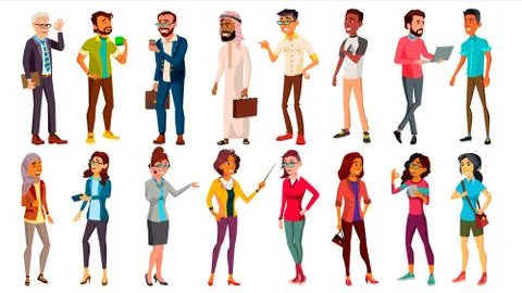 Multinational People Set Vector. Different Ages. Men, Women. Professional Stock Illustration