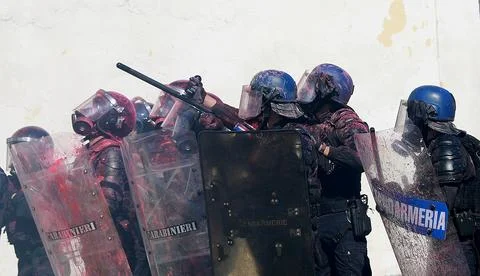 Multinational riot police drill 'Carpathian Blue Shield 2026' in Romania, Ochiur Stock Photos