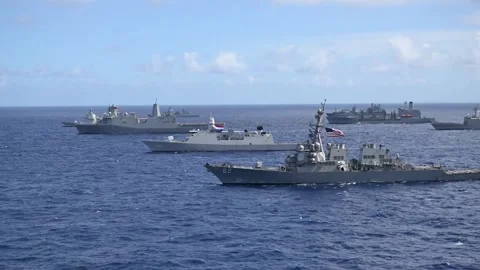 Multinational Ships sailing in formation during RIMPAC 2024 Stock Footage 280180700