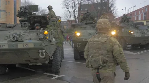 Multinational Training Nato in Opole Poland Tanks With Soldiers Sitting in Stock Footage 61205480