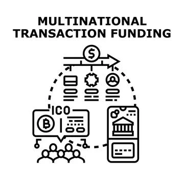 Multinational transaction funding using financial technologies, blockchain sy Stock Illustration