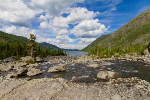 Multinsky lakes in Altai mountains. Stock Photos