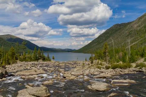 Multinsky lakes in Altai mountains. Stock Photos