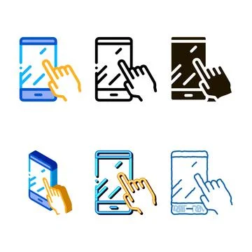 Multipack hand touch phone icon vector outline Stock Illustration